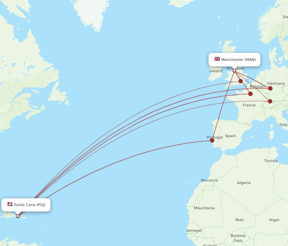 MAN-PUJ flight routes