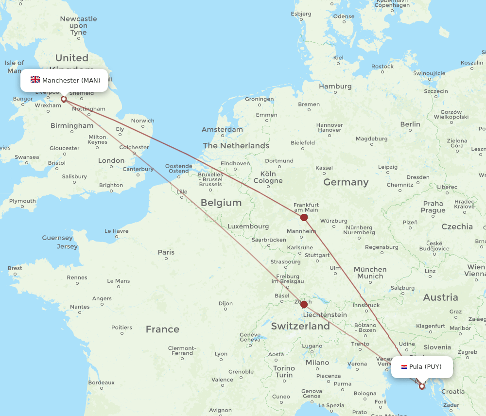 MAN to PUY flights and routes map