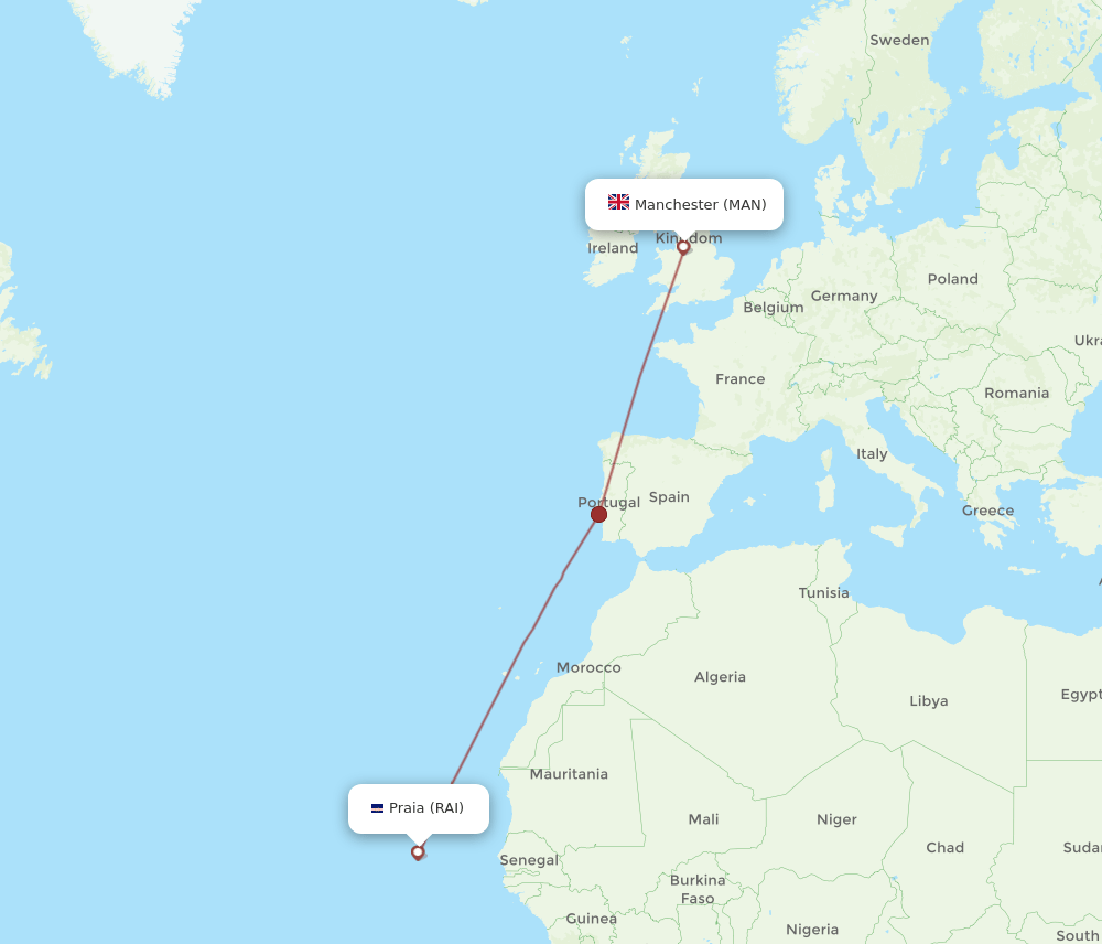 MAN to RAI flights and routes map