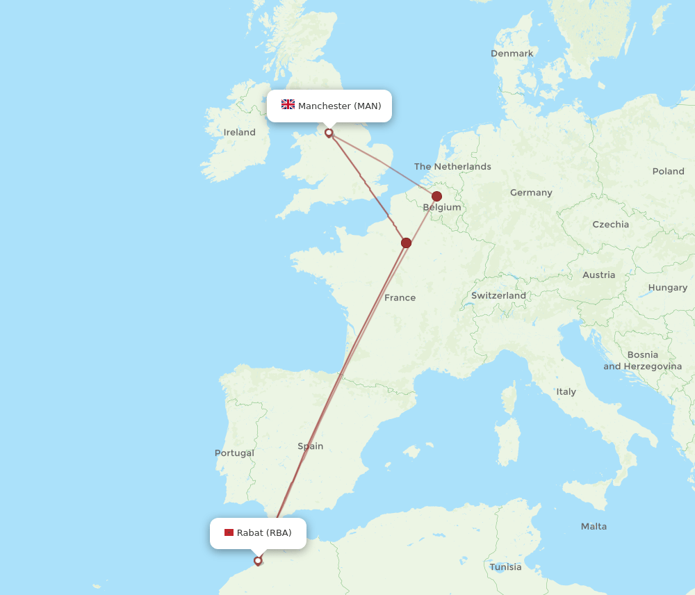MAN-RBA flight routes