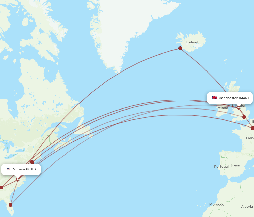 MAN-RDU flight routes