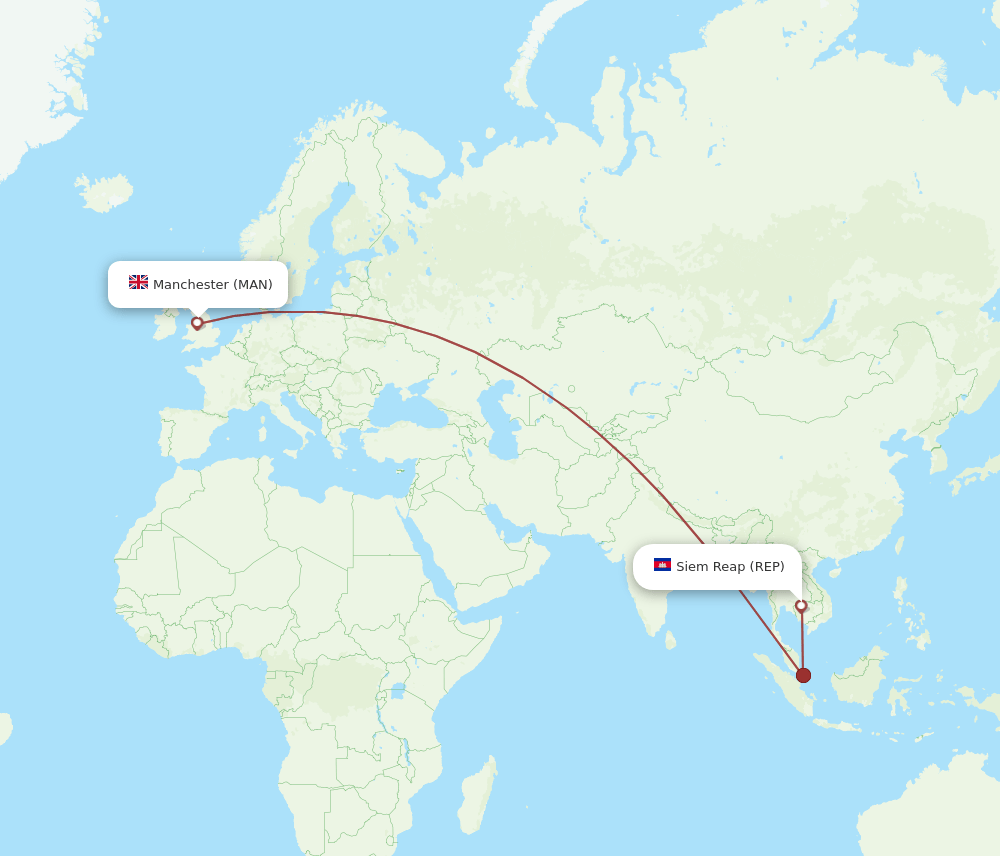 MAN to REP flights and routes map