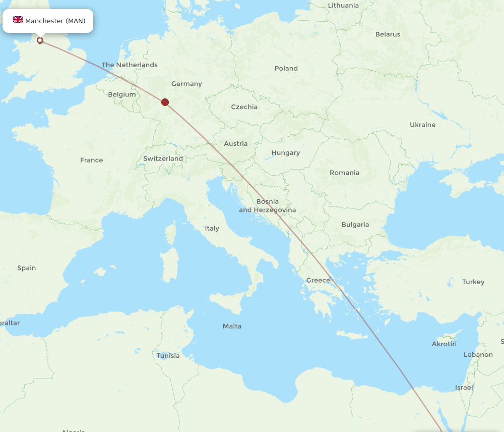 Manchester - Marsa Alam route map and flight paths