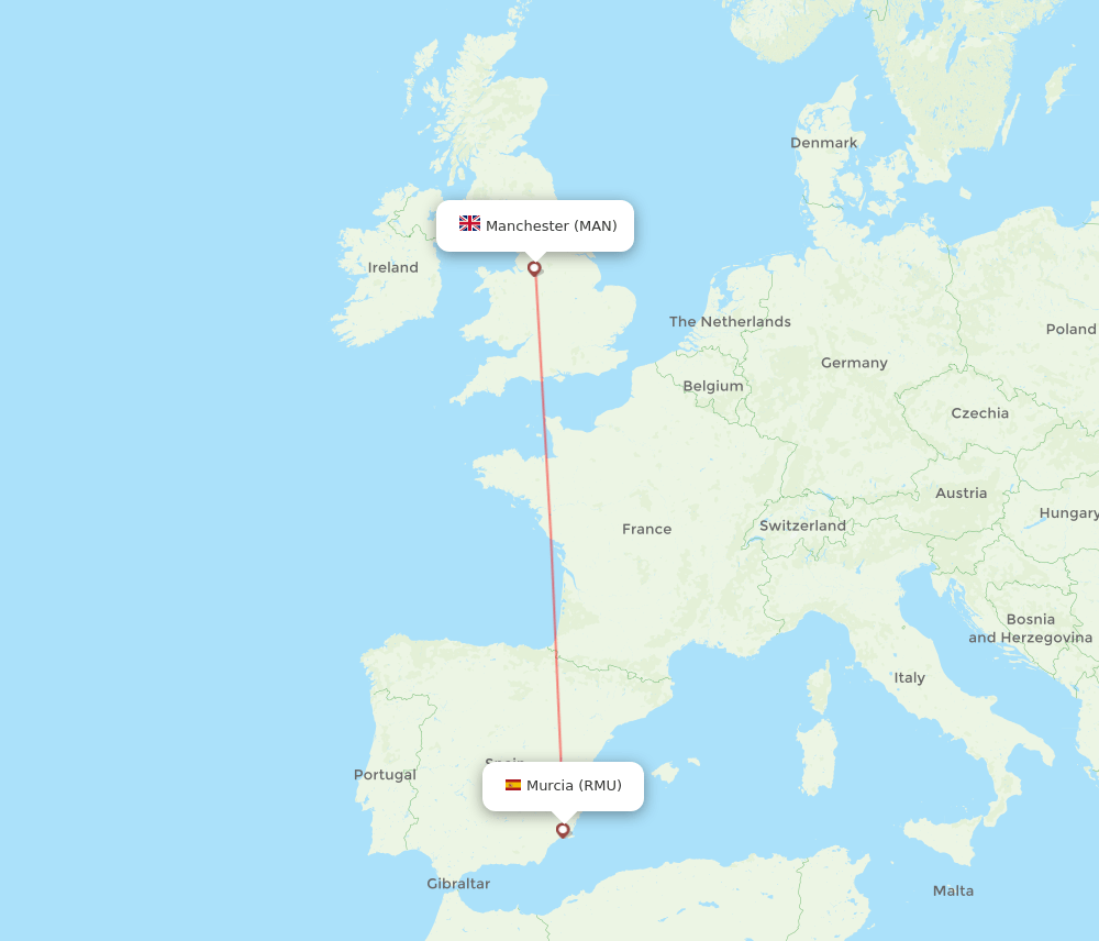 Manchester - Corvera route map and flight paths