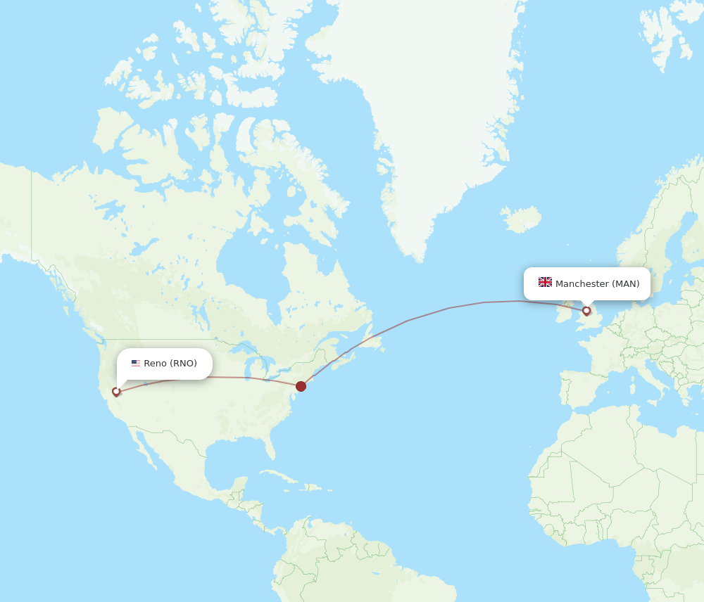 MAN to RNO flights and routes map