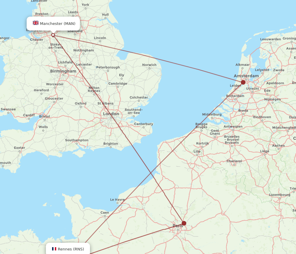 MAN to RNS flights and routes map