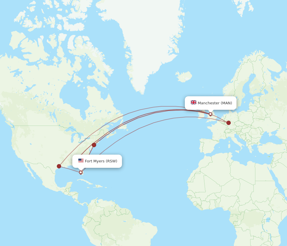 MAN to RSW flights and routes map
