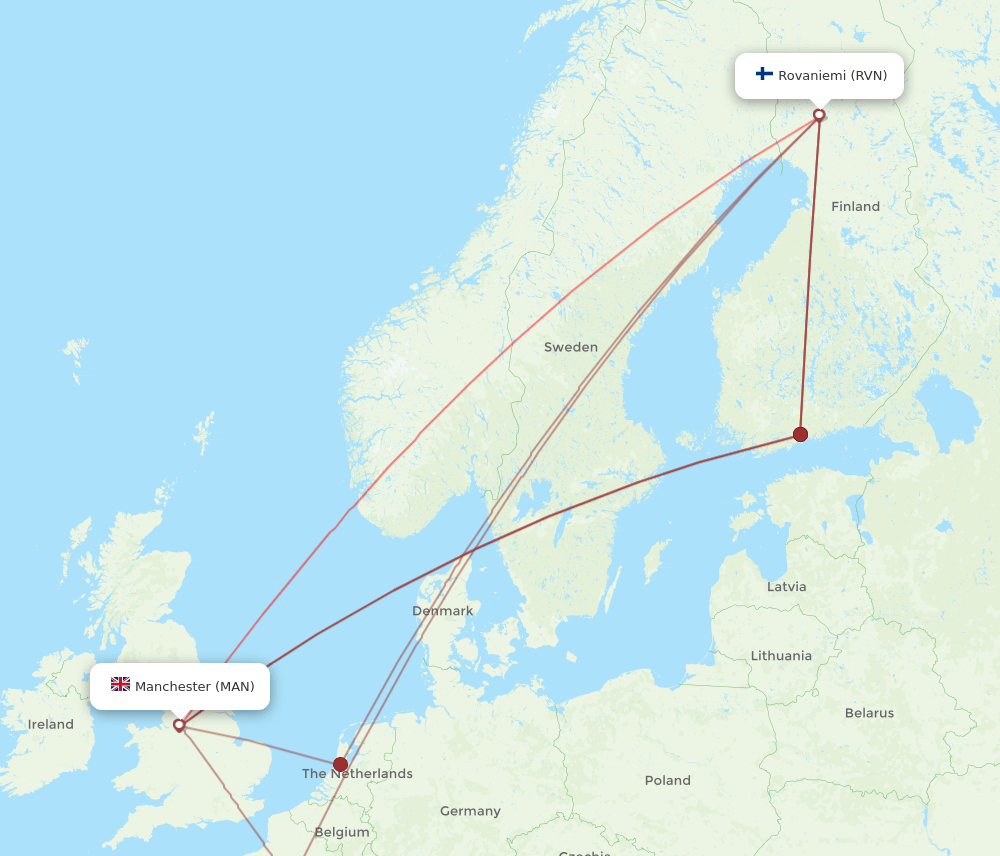 MAN-RVN flight routes