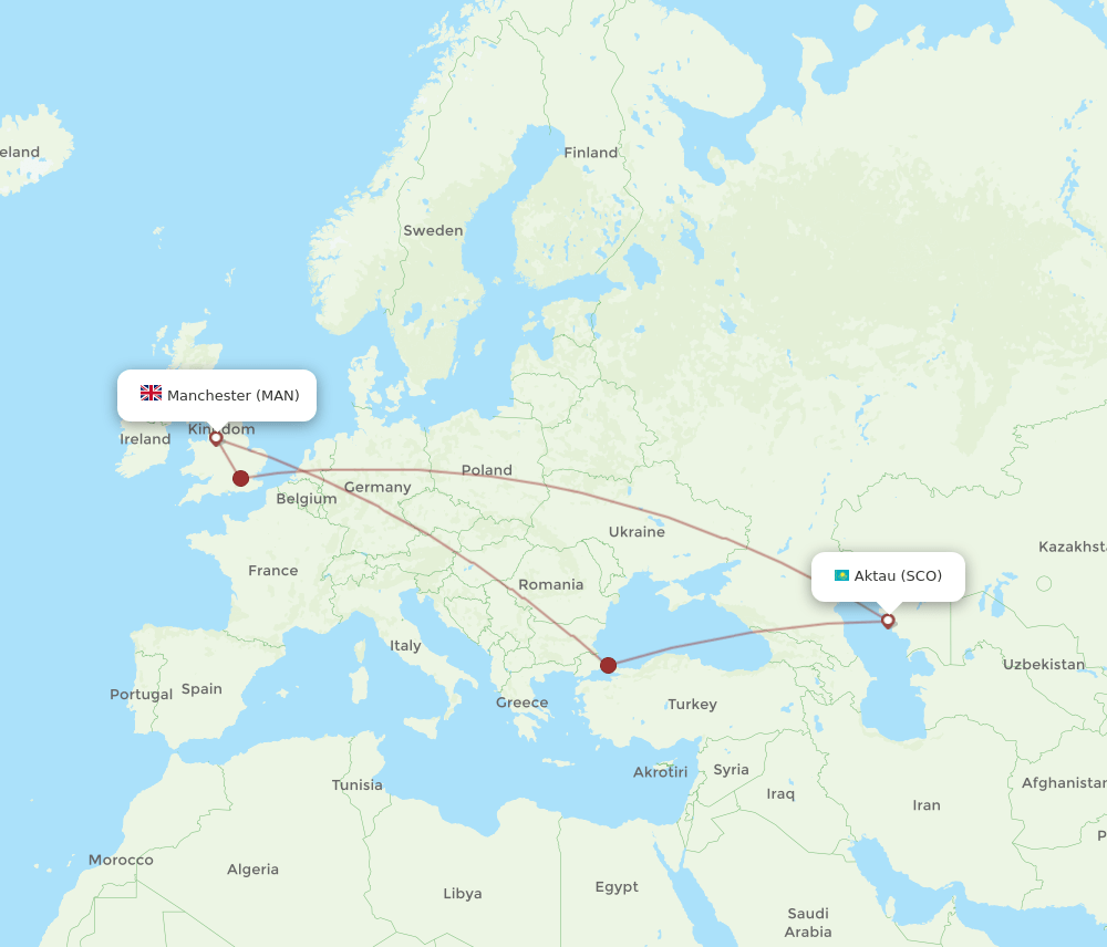 MAN-SCO flight routes