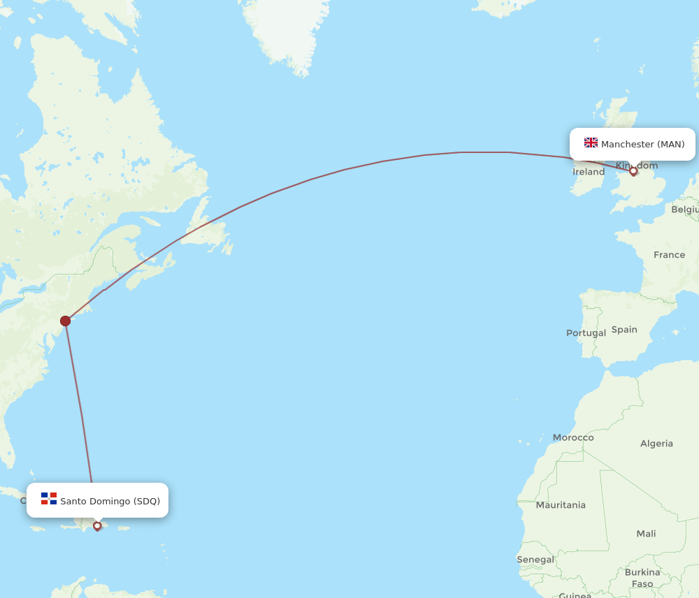 MAN-SDQ flight routes