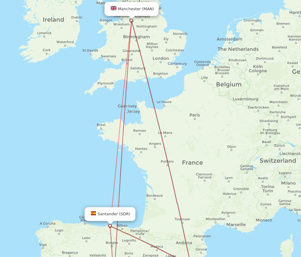 MAN-SDR flight routes