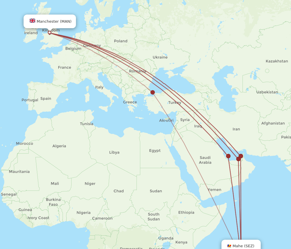 MAN-SEZ flight routes