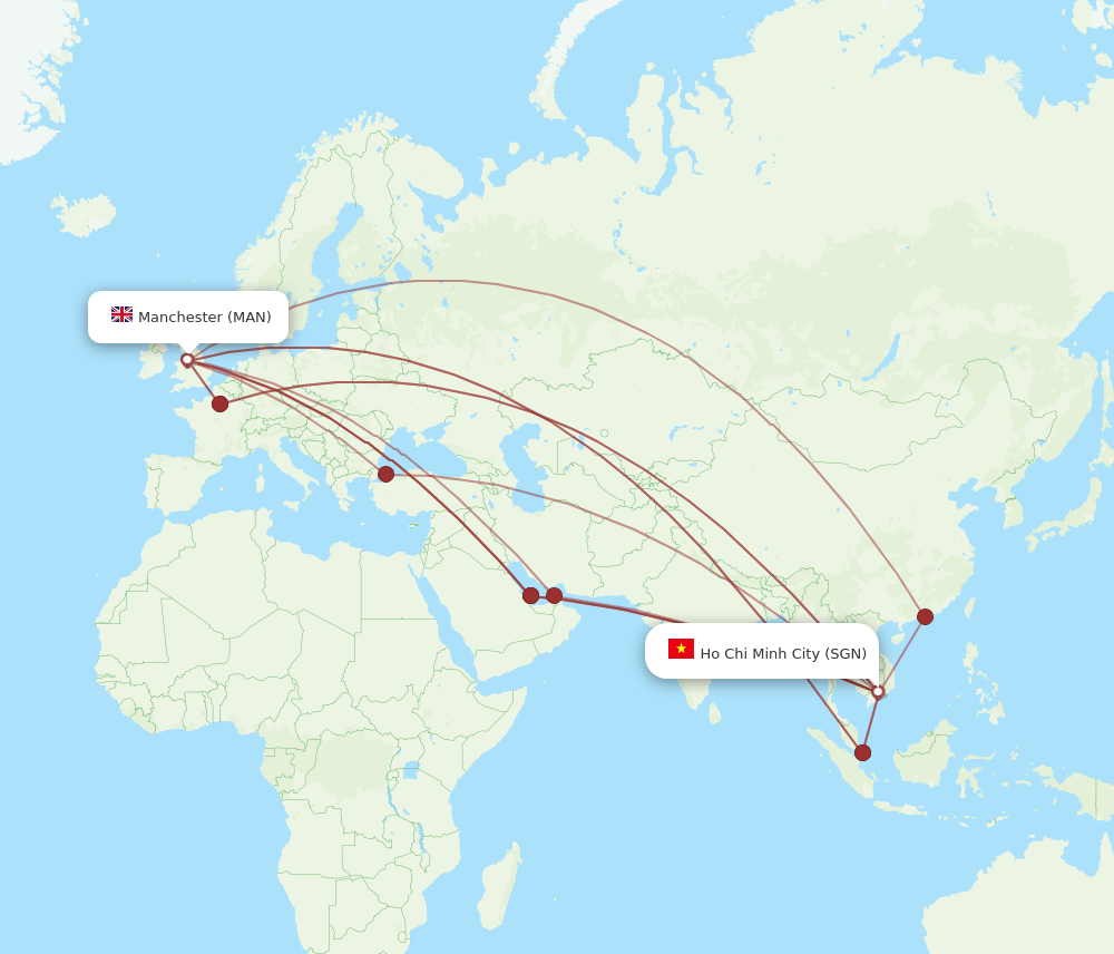 MAN to SGN flights and routes map