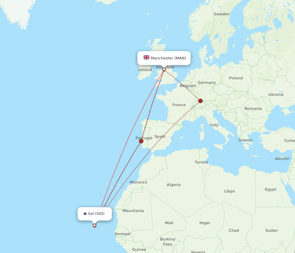 MAN-SID flight routes