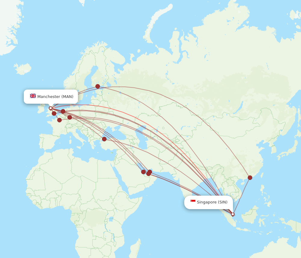 MAN to SIN flights and routes map