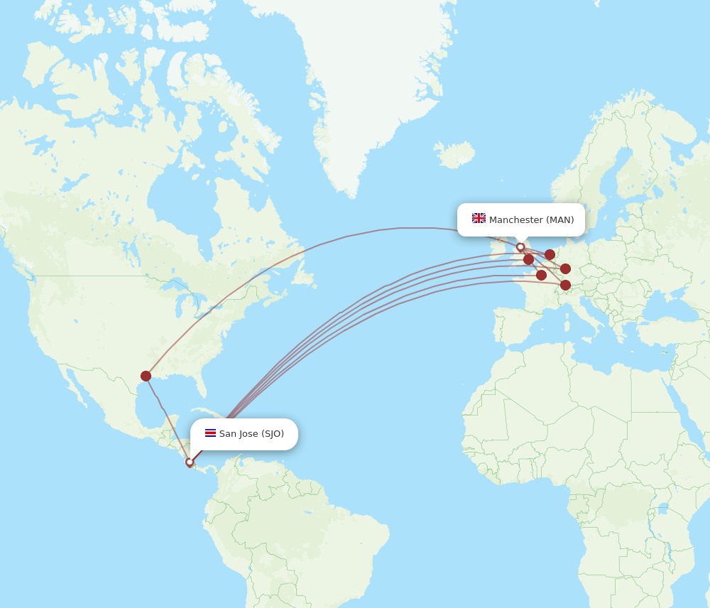 MAN-SJO flight routes