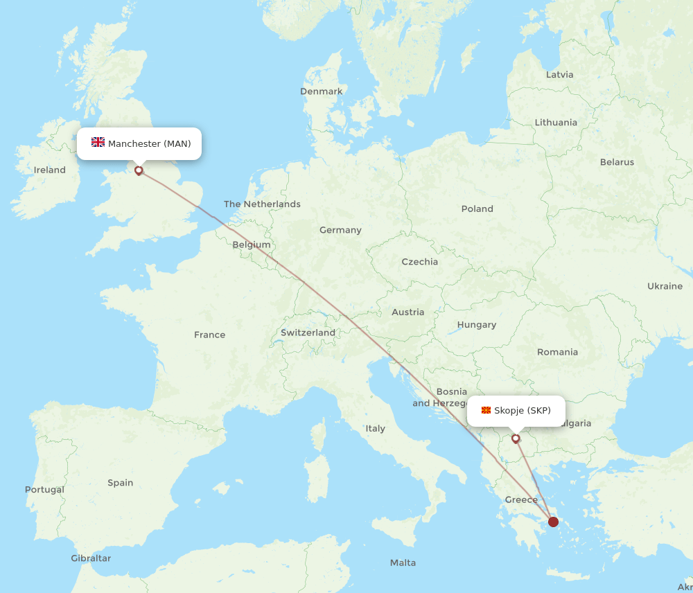 MAN-SKP flight routes