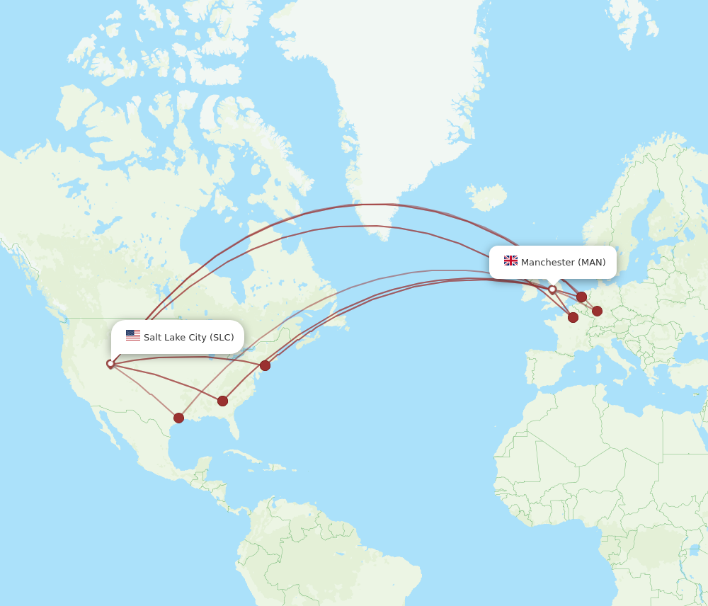 MAN to SLC flights and routes map