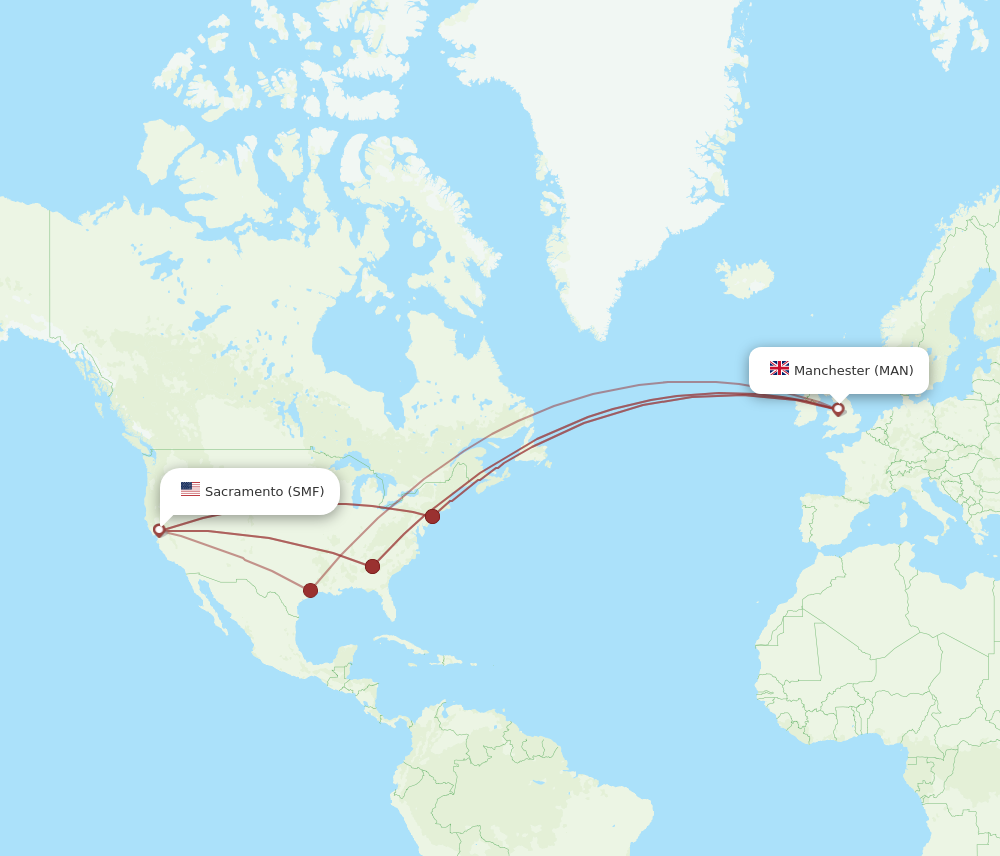 MAN to SMF flights and routes map