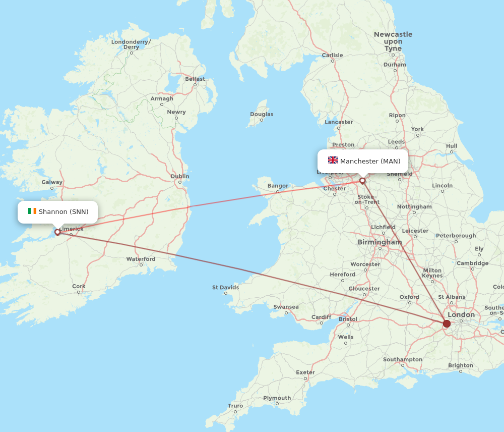 MAN to SNN flights and routes map