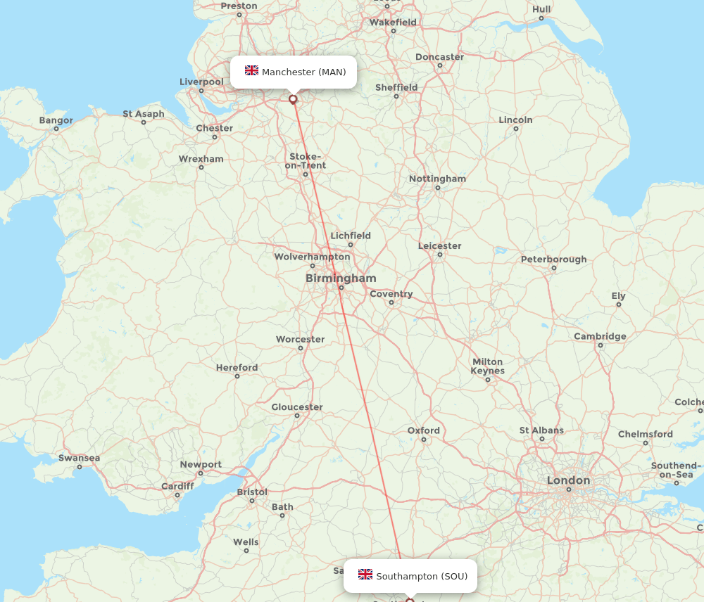 MAN to SOU flights and routes map