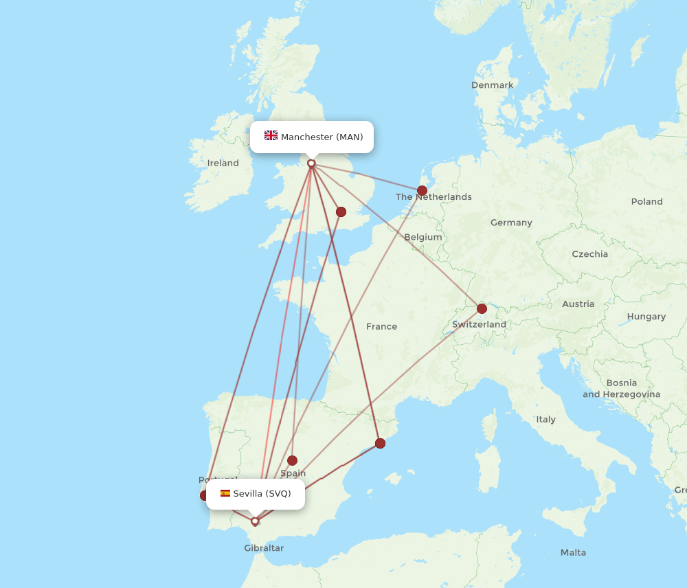 MAN to SVQ flights and routes map