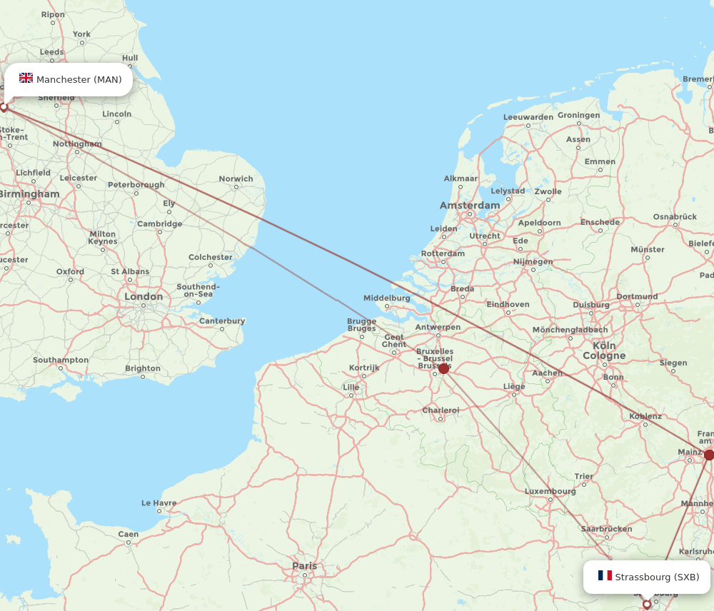 MAN to SXB flights and routes map