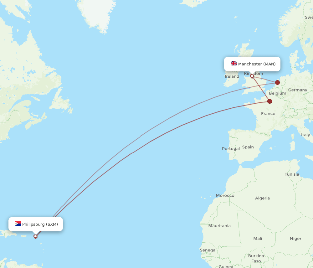 MAN-SXM flight routes