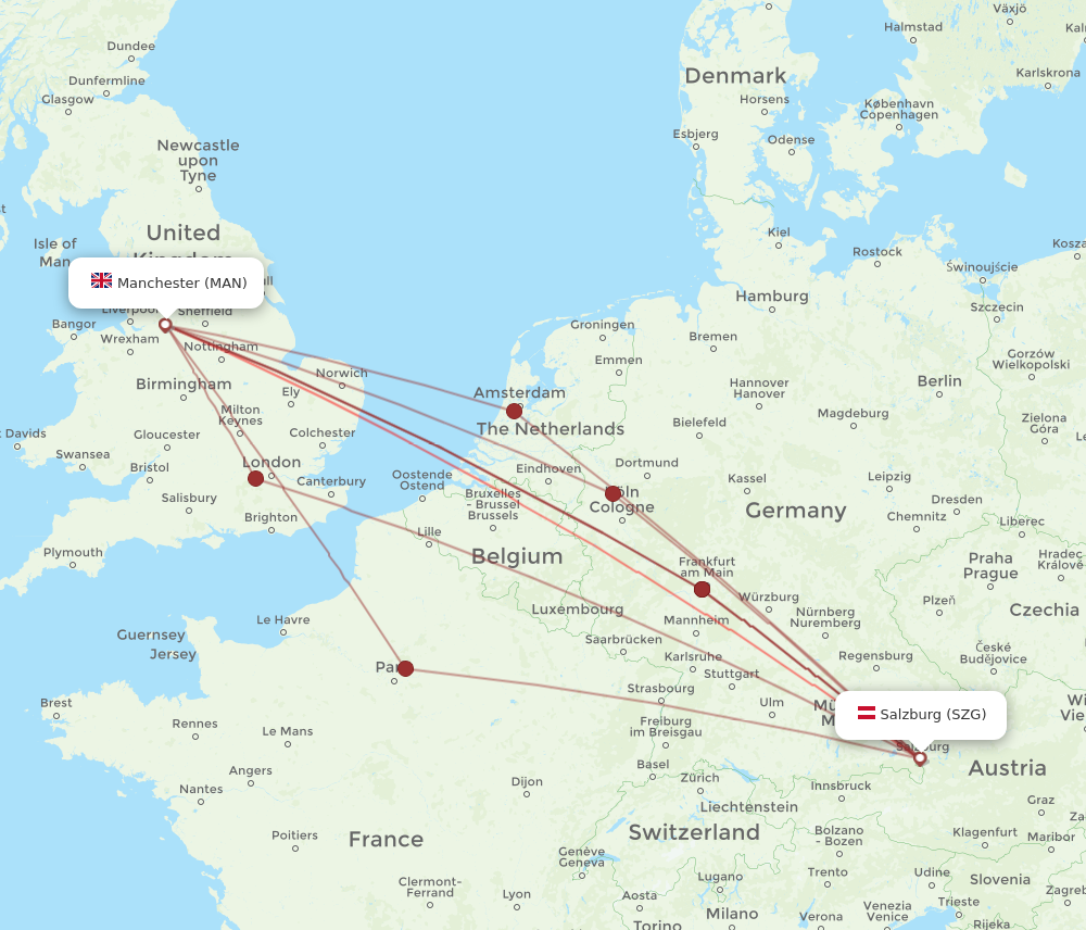 MAN to SZG flights and routes map