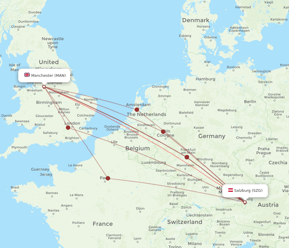 MAN-SZG flight routes