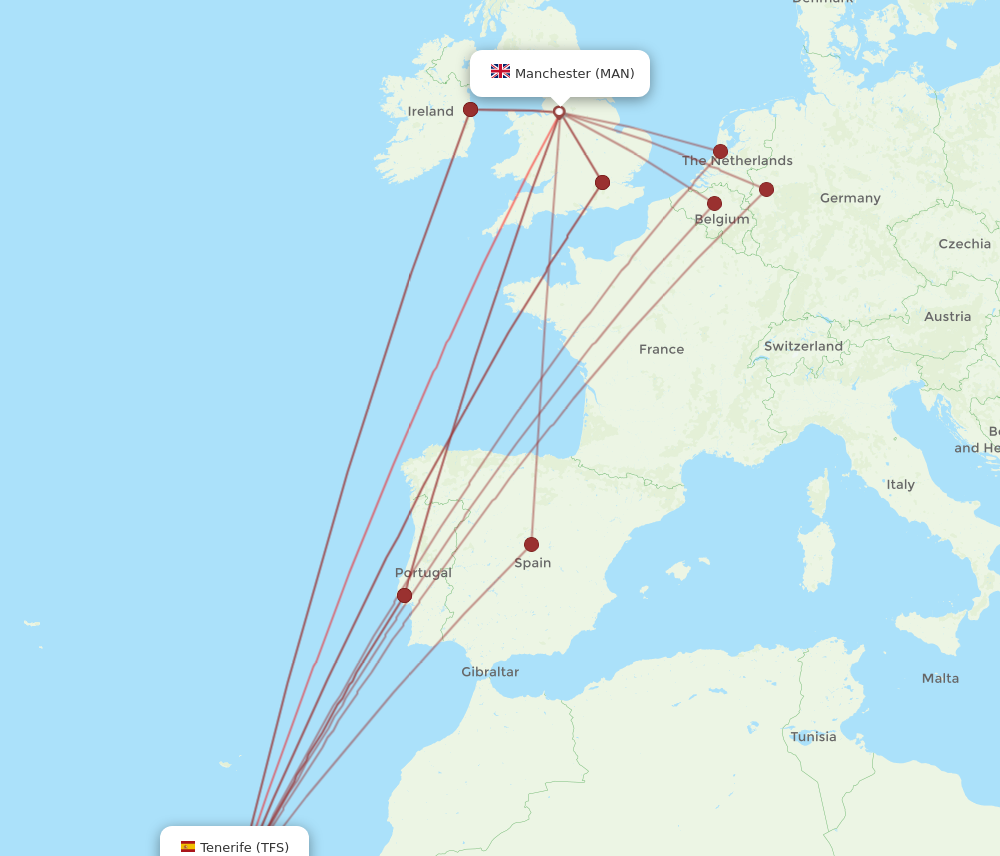 MAN to TFS flights and routes map