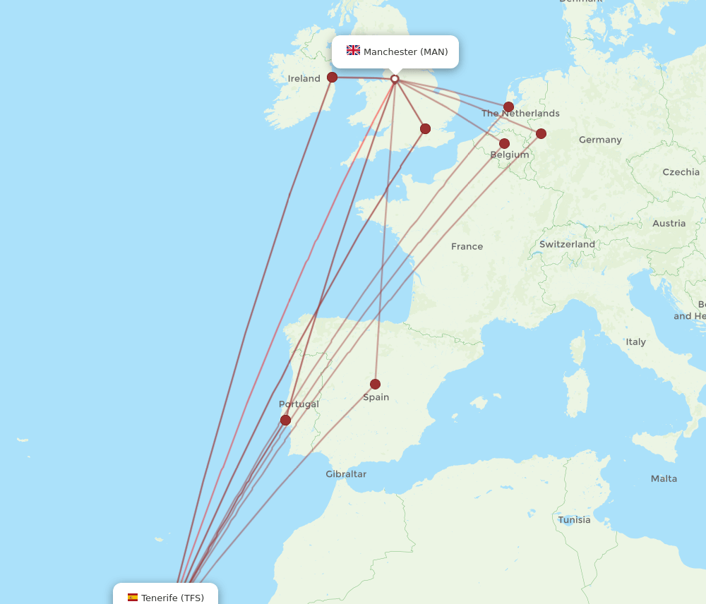 MAN to TFS flights and routes map