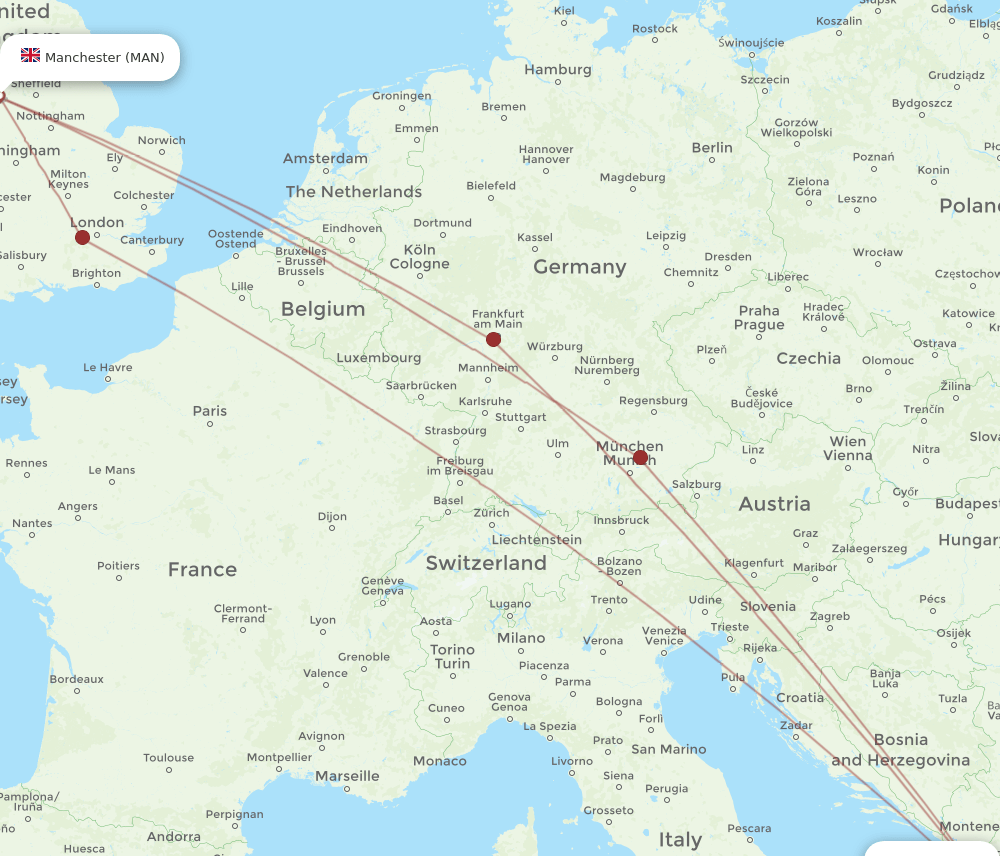 MAN-TIA flight routes