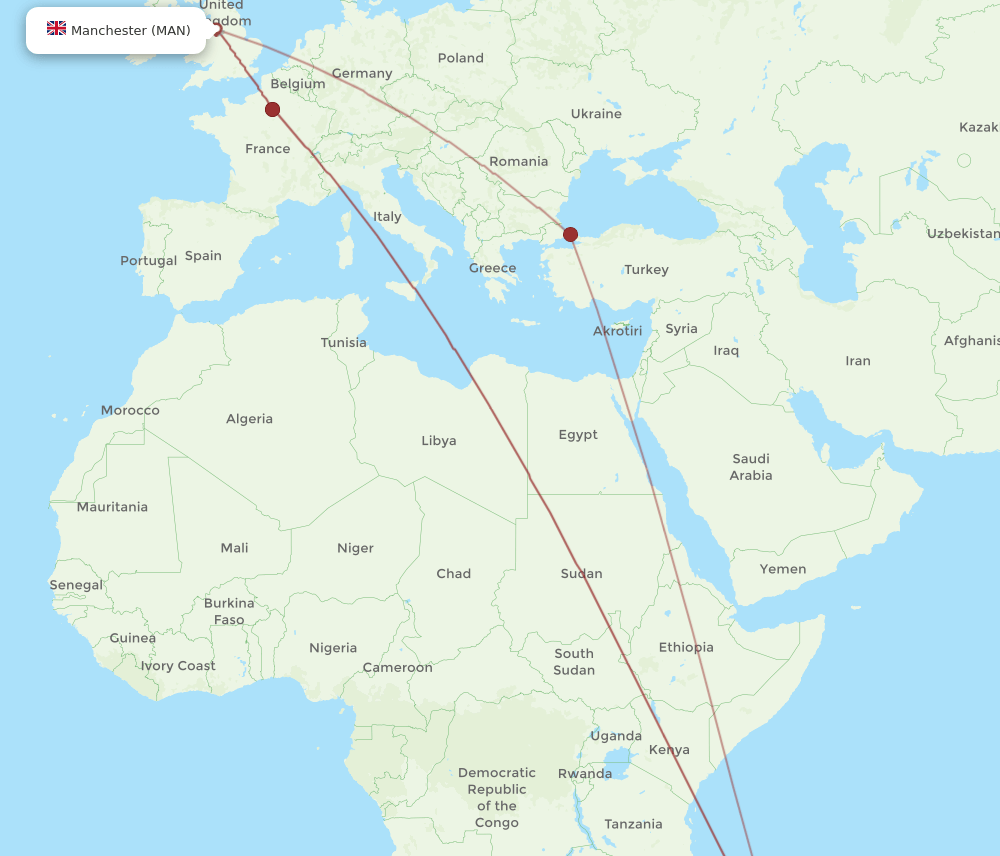 MAN-TNR flight routes