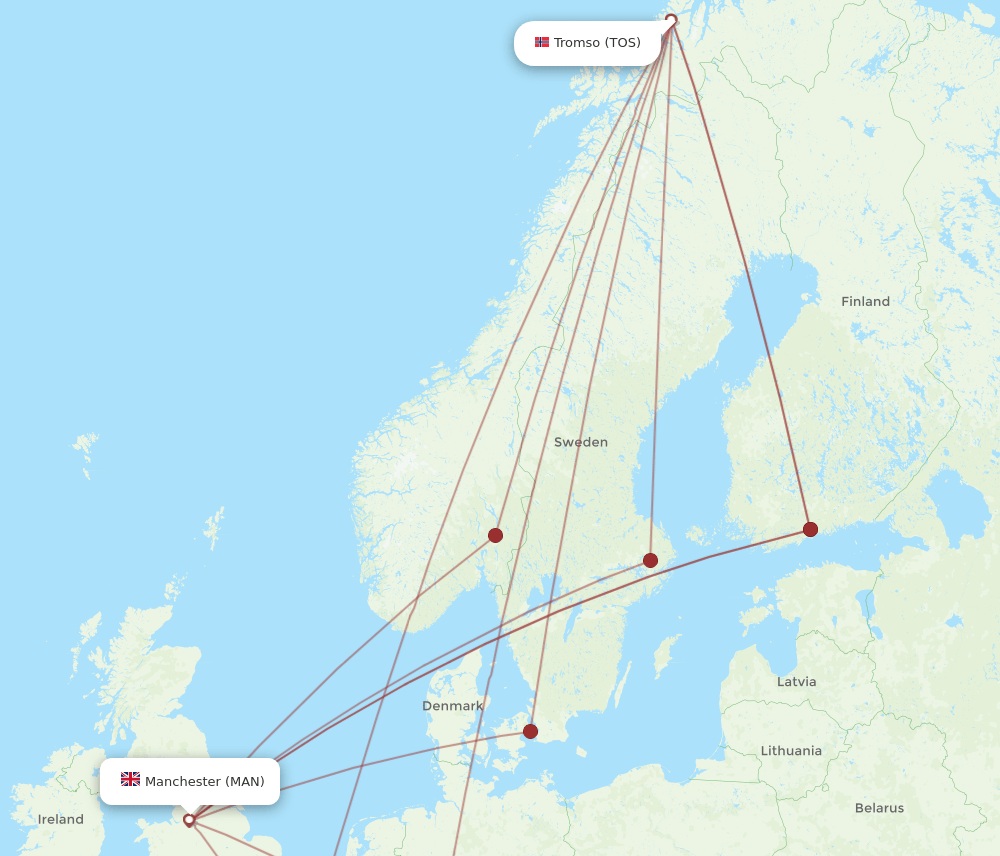 MAN to TOS flights and routes map