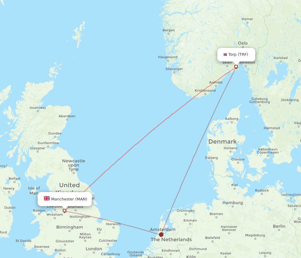 MAN to TRF flights and routes map