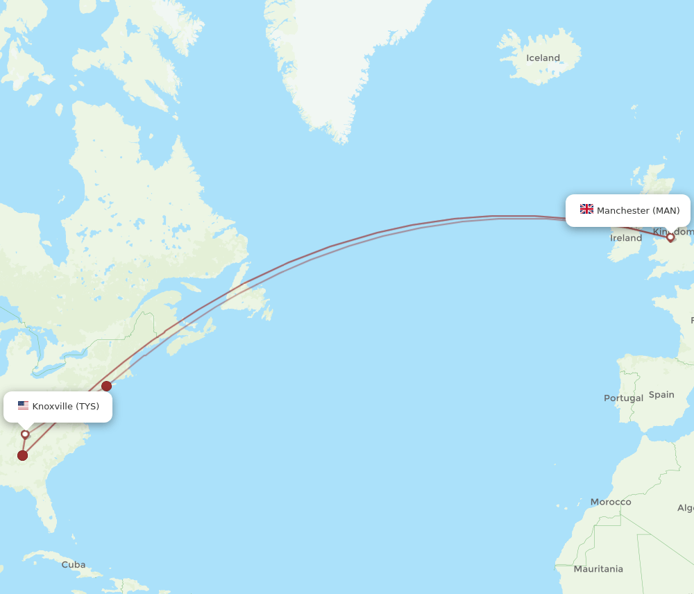 MAN to TYS flights and routes map