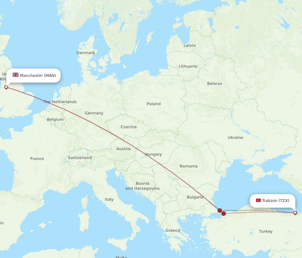 MAN-TZX flight routes