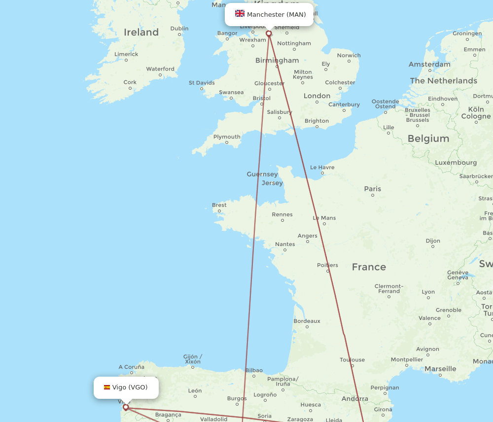 MAN to VGO flights and routes map