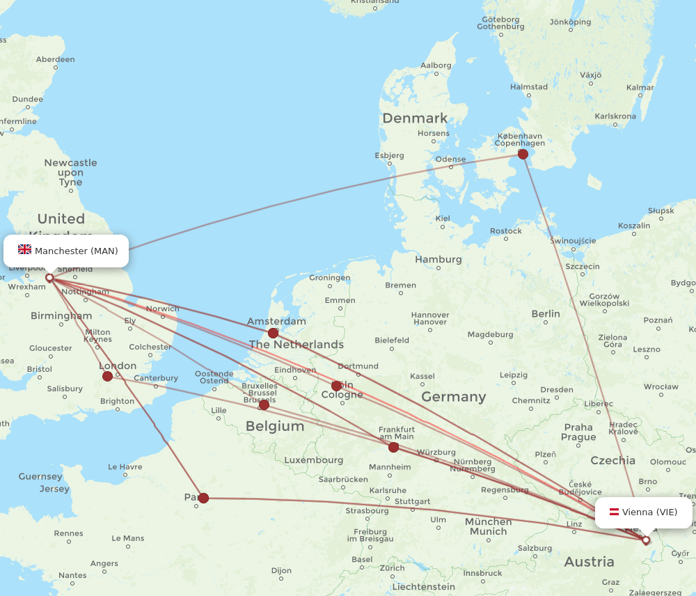 MAN-VIE flight routes