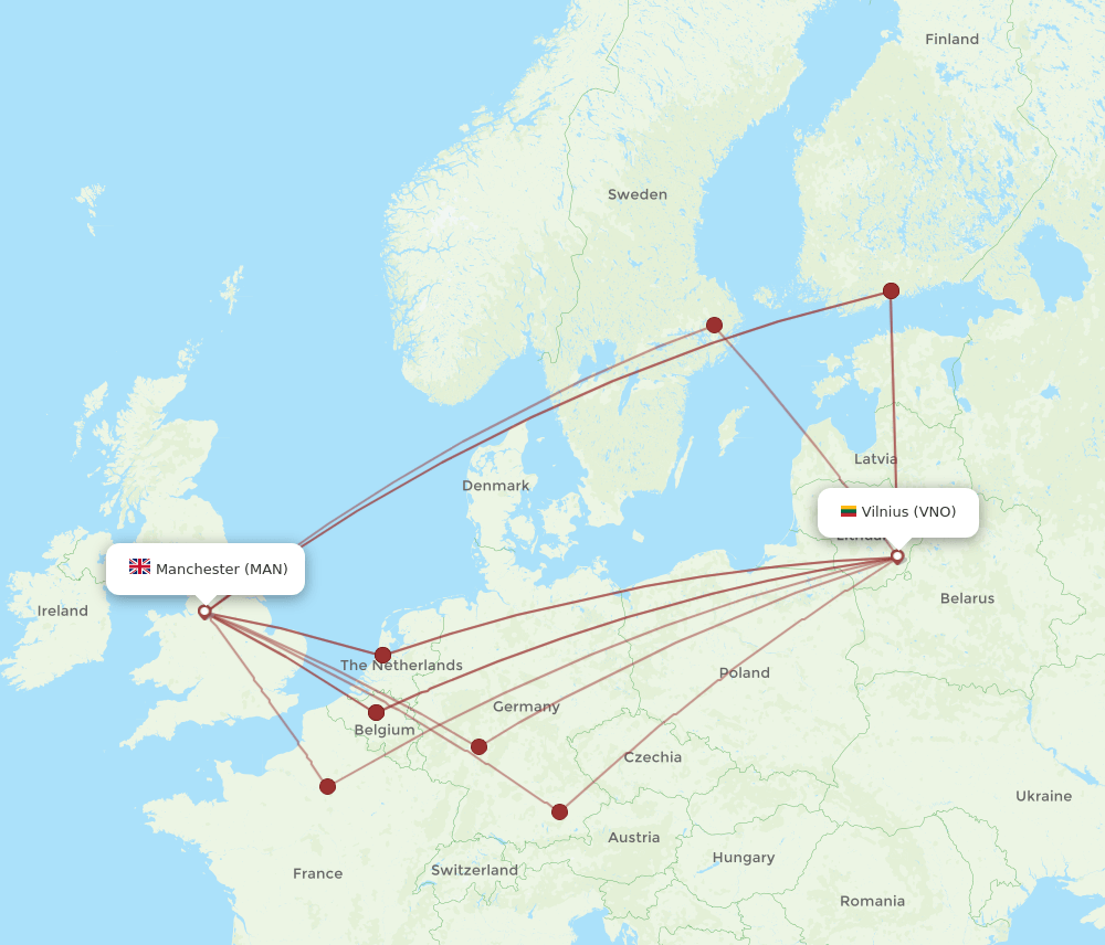MAN-VNO flight routes