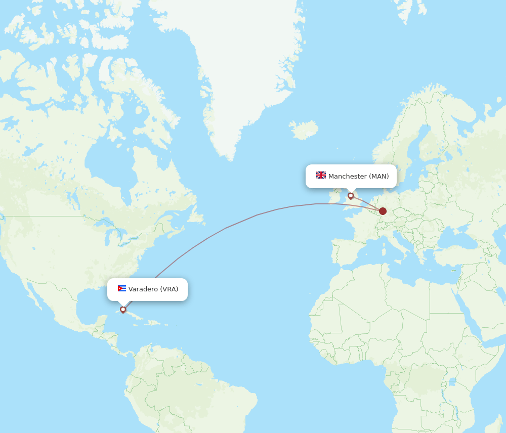 MAN-VRA flight routes