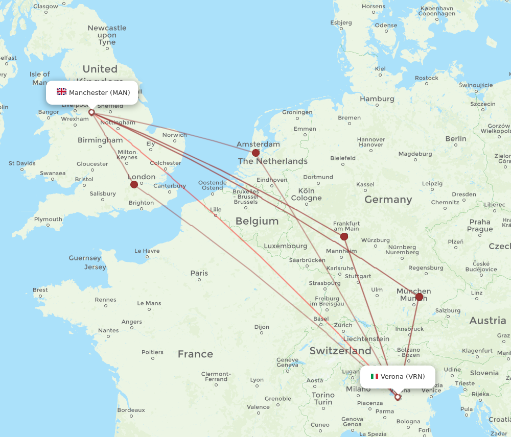 MAN to VRN flights and routes map