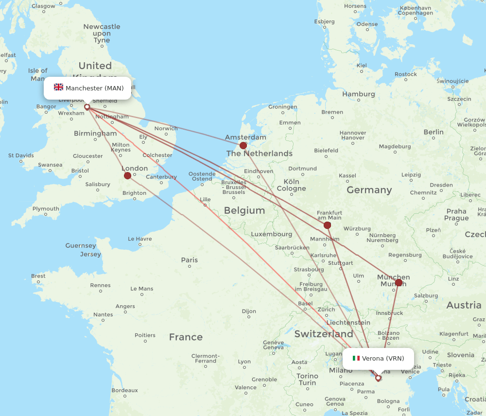 MAN-VRN flight routes