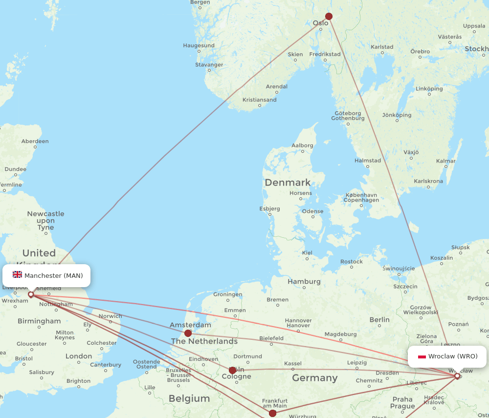 MAN-WRO flight routes
