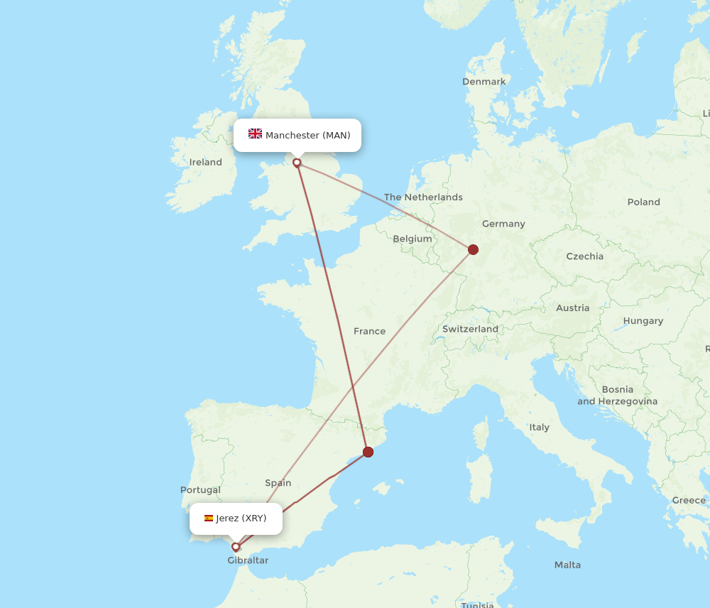 MAN-XRY flight routes