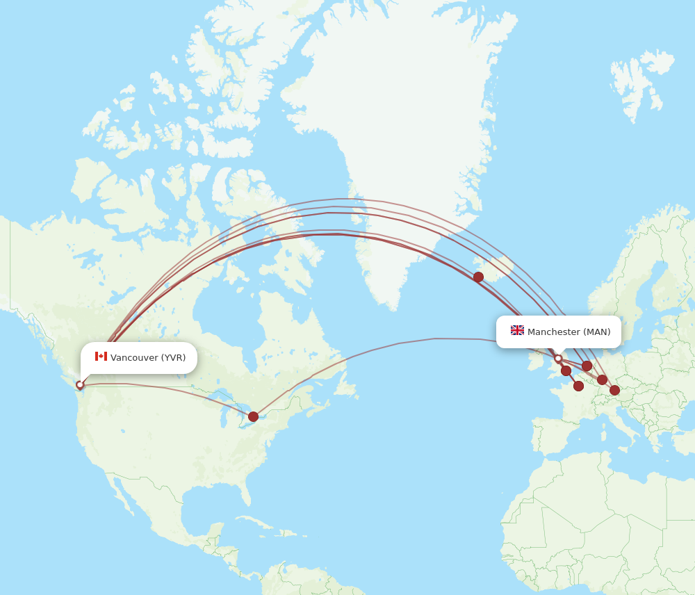 YVR to MAN flights and routes map