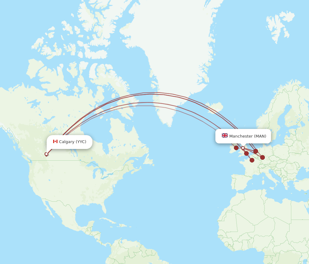 YYC to MAN flights and routes map