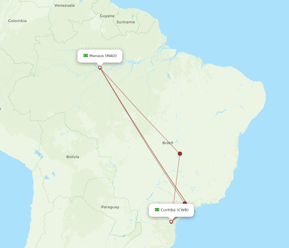 MAO to CWB flights and routes map