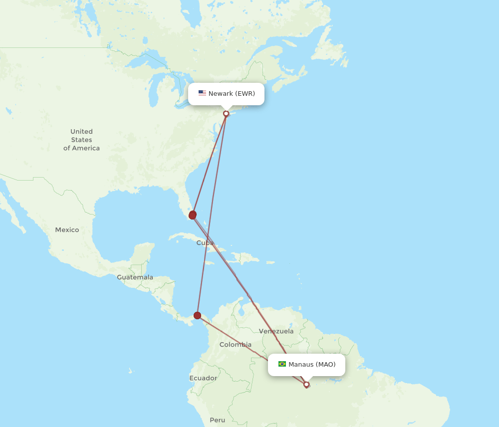 MAO-EWR flight routes